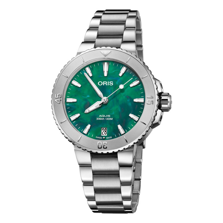 Oris Aquis X Bracenet 36.5mm Green Dial Silver Steel Bracelet