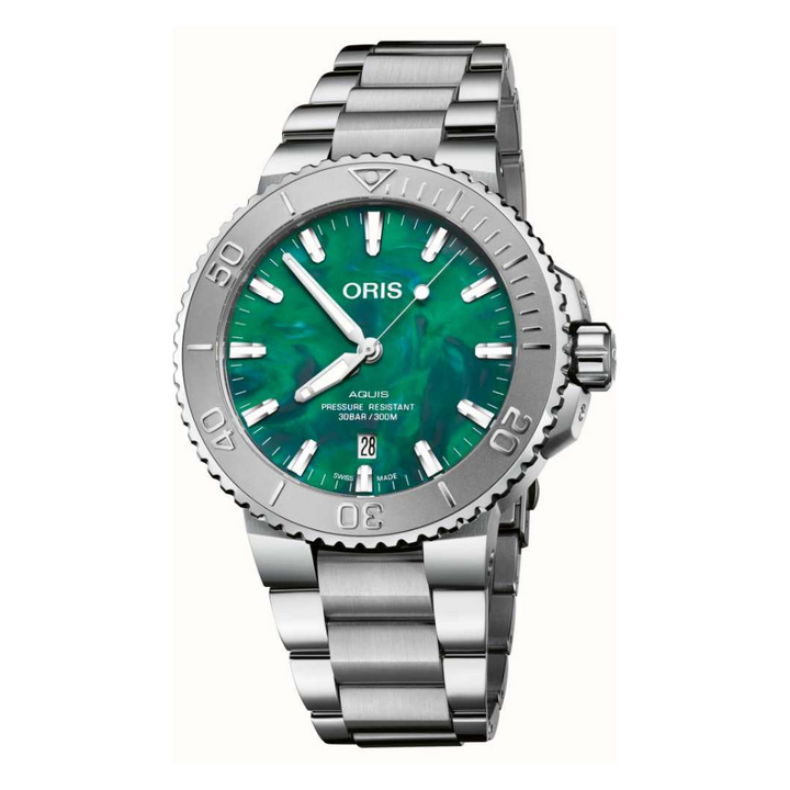 Oris Aquis X Bracenet 43.5mm Green Dial Silver Steel Bracelet