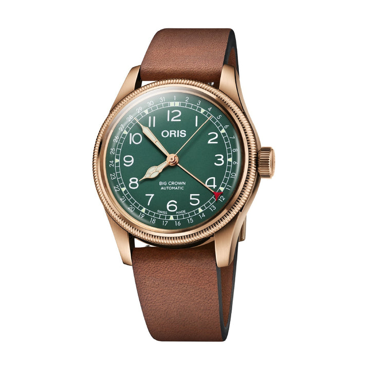 Oris Big Crown 40mm Dark Green Dial Brown Leather Strap