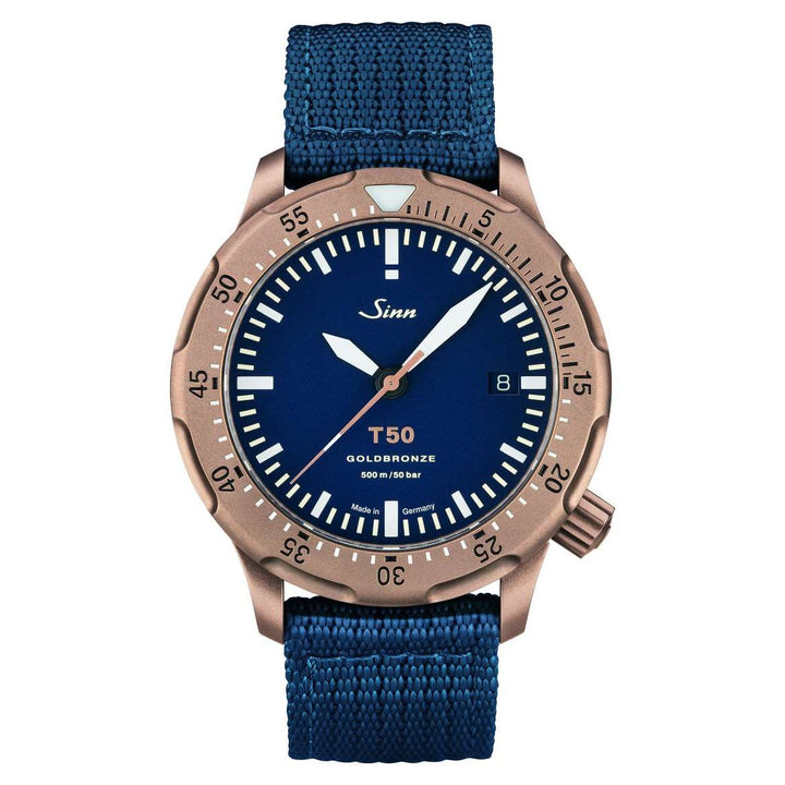 Sinn T50 Goldbronze B 41mm Blue Dial Blue Strap