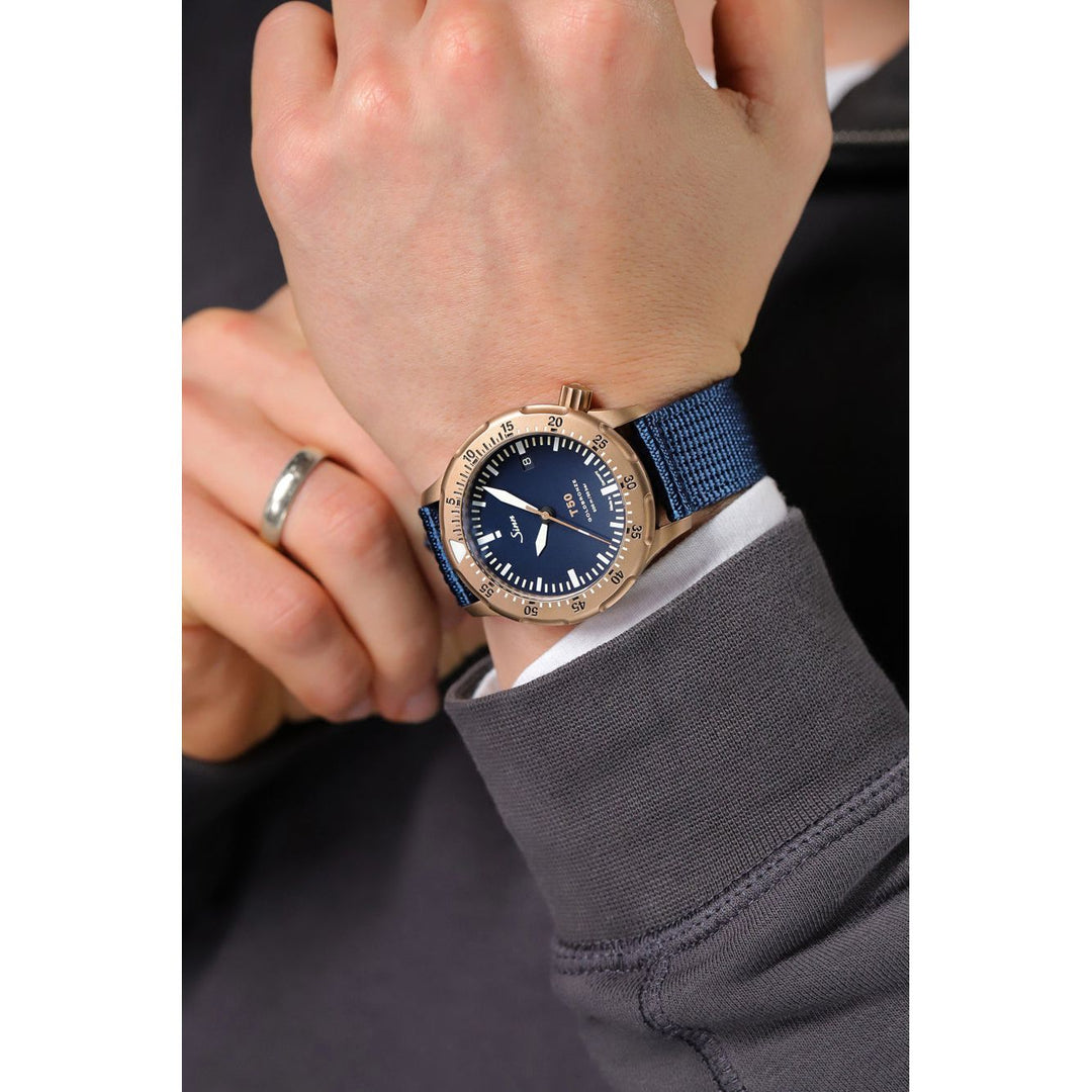 Sinn T50 Goldbronze B 41mm Blue Dial Blue Strap