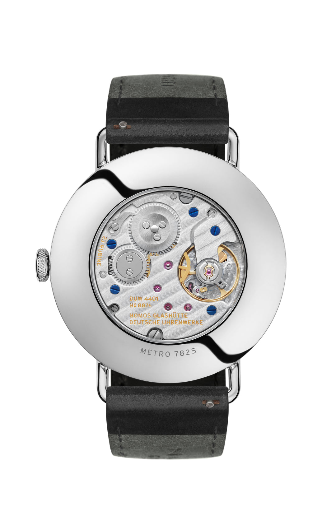 NOMOS Metro 37mm Galvanized, white silver-plated Dial Black Horween Genuine Shell Cordovan with quick-change spring bars Strap