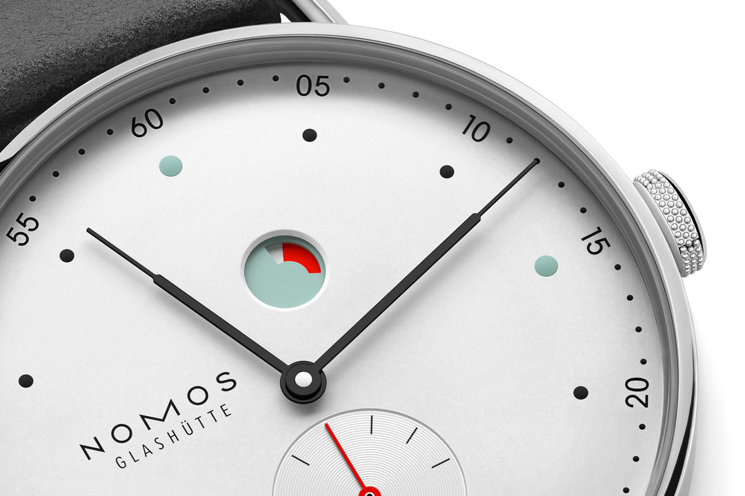 NOMOS Metro 37mm Galvanized, white silver-plated Dial Black Horween Genuine Shell Cordovan with quick-change spring bars Strap