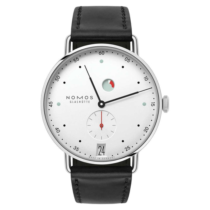 NOMOS Metro 37mm Galvanized, white silver-plated Dial Black Horween Genuine Shell Cordovan with quick-change spring bars Strap