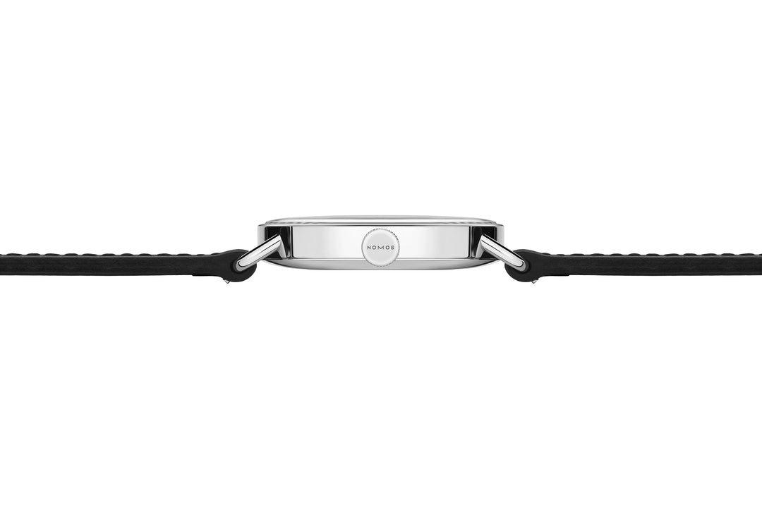 NOMOS Metro 37mm Galvanized, white silver-plated Dial Black Horween Genuine Shell Cordovan with quick-change spring bars Strap