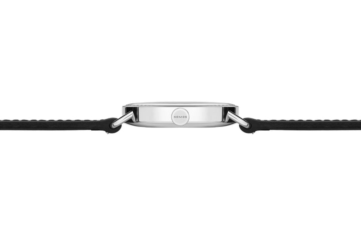 NOMOS Metro 37mm Galvanized, white silver-plated Dial Black Horween Genuine Shell Cordovan with quick-change spring bars Strap