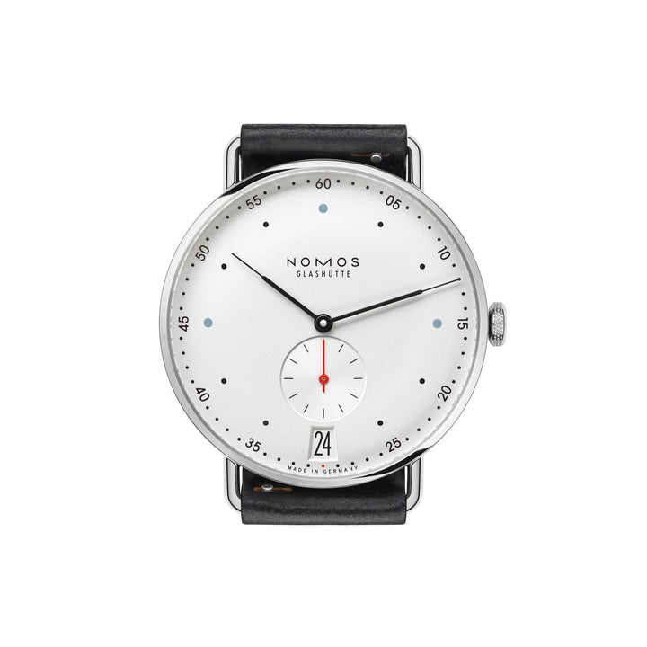 NOMOS Metro 38.5mm Galvanized, white silver-plated Dial Black Horween Genuine Shell Cordovan with quick-change spring bars Strap