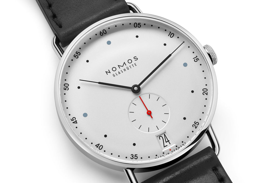 NOMOS Metro 38.5mm Galvanized, white silver-plated Dial Black Horween Genuine Shell Cordovan with quick-change spring bars Strap