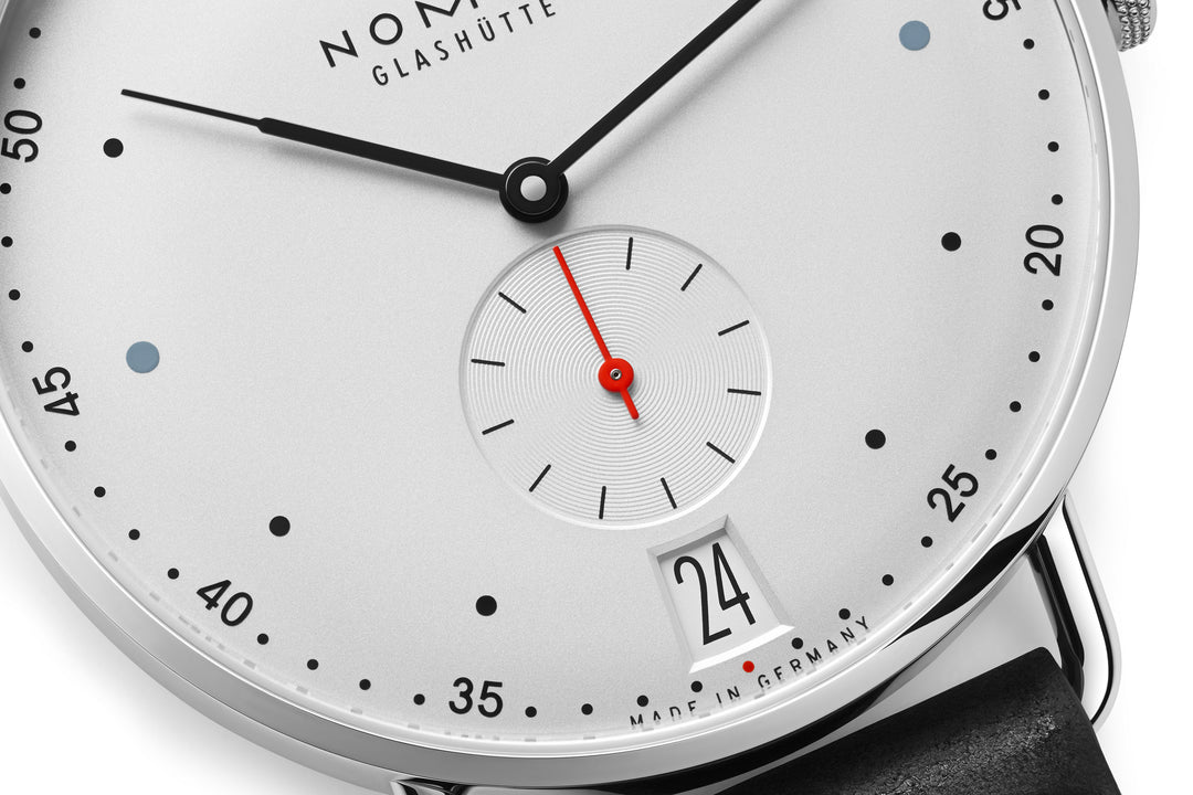 NOMOS Metro 38.5mm Galvanized, white silver-plated Dial Black Horween Genuine Shell Cordovan with quick-change spring bars Strap