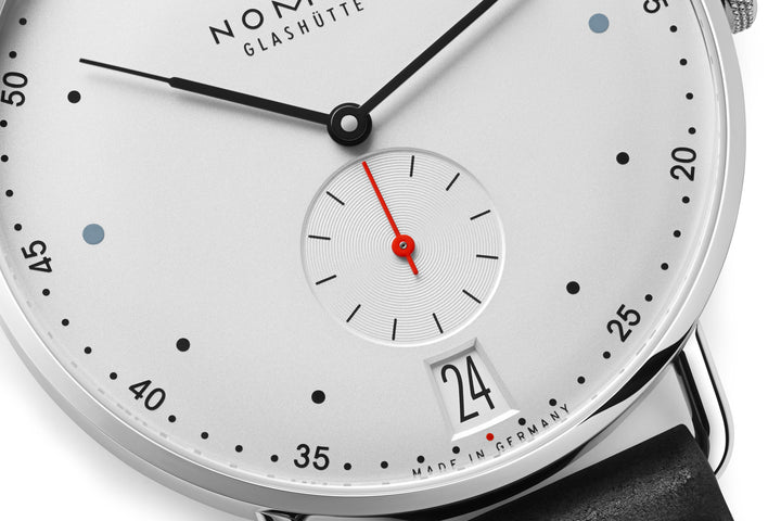 NOMOS Metro 38.5mm Galvanized, white silver-plated Dial Black Horween Genuine Shell Cordovan with quick-change spring bars Strap