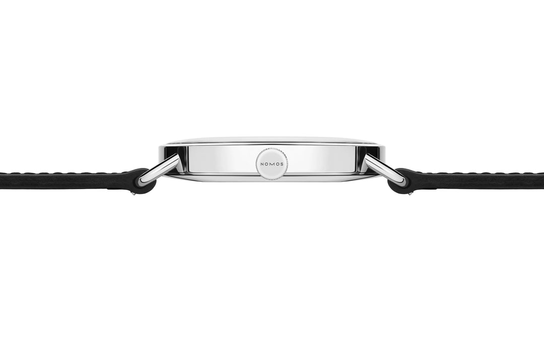 NOMOS Metro 38.5mm Galvanized, white silver-plated Dial Black Horween Genuine Shell Cordovan with quick-change spring bars Strap