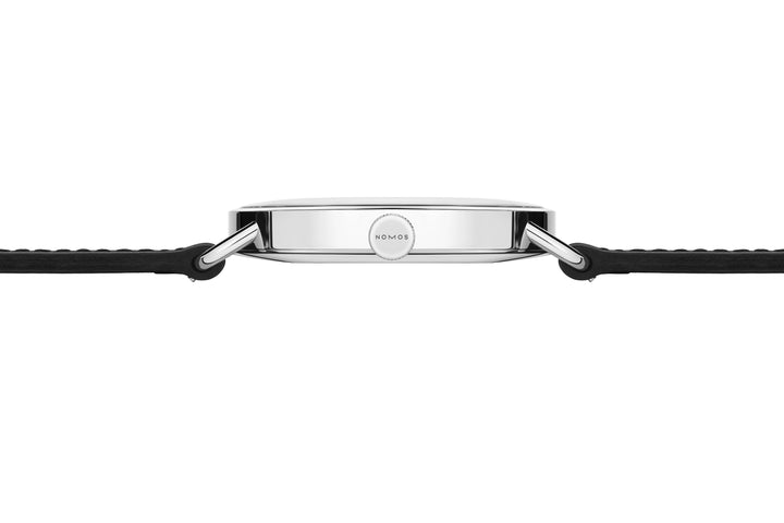 NOMOS Metro 38.5mm Galvanized, white silver-plated Dial Black Horween Genuine Shell Cordovan with quick-change spring bars Strap