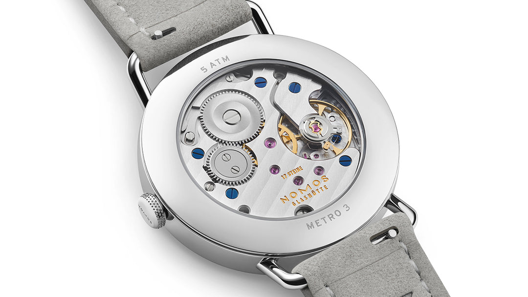 NOMOS Metro 33mm Galvanized, muted red Dial Grey Vegan velour, remborded, with quick-change spring bars Strap