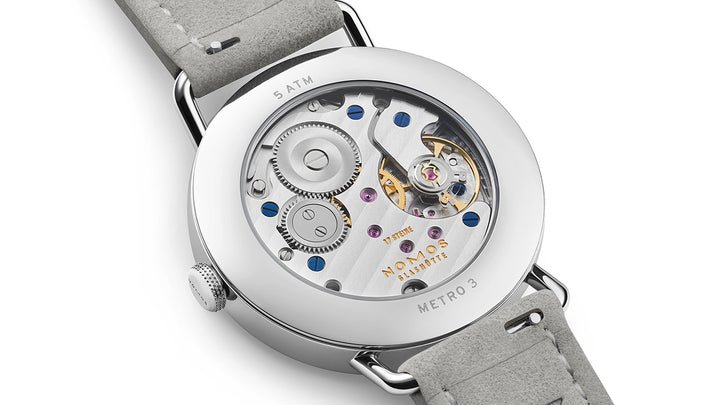 NOMOS Metro 33mm Galvanized, muted red Dial Grey Vegan velour, remborded, with quick-change spring bars Strap