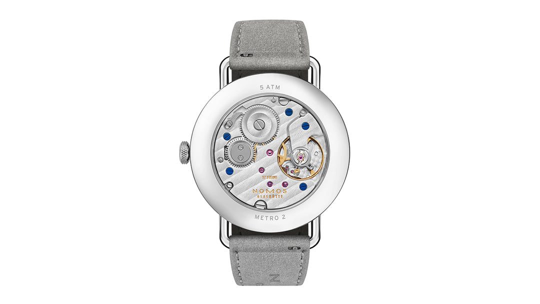 NOMOS Metro 33mm Galvanized, sage green Dial Grey Vegan velour, remborded, with quick-change spring bars Strap