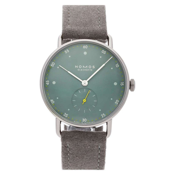 NOMOS Metro 33mm Galvanized, sage green Dial Grey Vegan velour, remborded, with quick-change spring bars Strap
