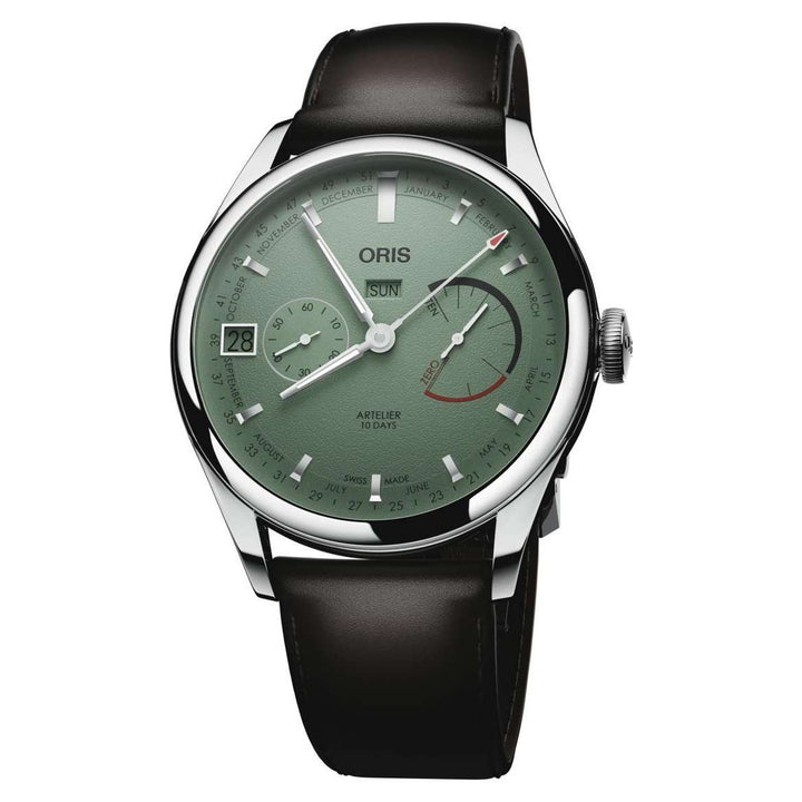 Oris Artelier Cal 113 43mm Green Dial Brown Leather Strap