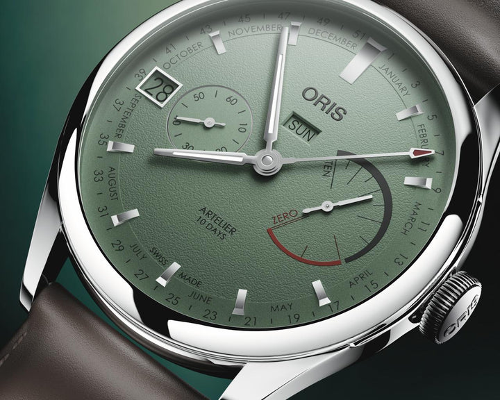 Oris Artelier Cal 113 43mm Green Dial Brown Leather Strap