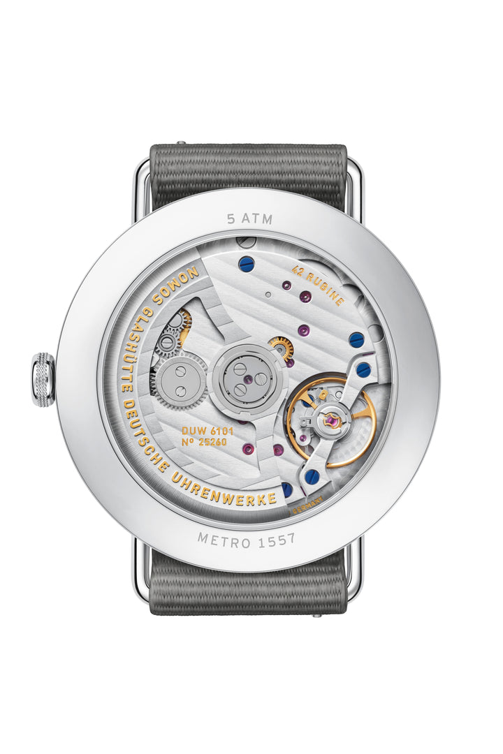 NOMOS Metro 40.5mm Galvanized, white silver-plated Dial Grey Textile strap woven Strap