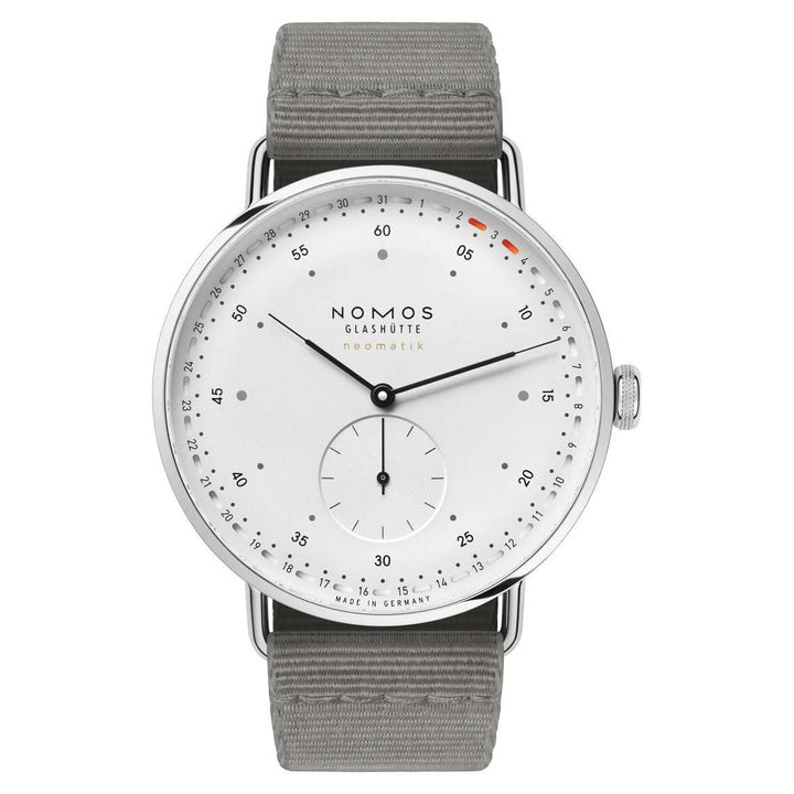 NOMOS Metro 40.5mm Galvanized, white silver-plated Dial Grey Textile strap woven Strap