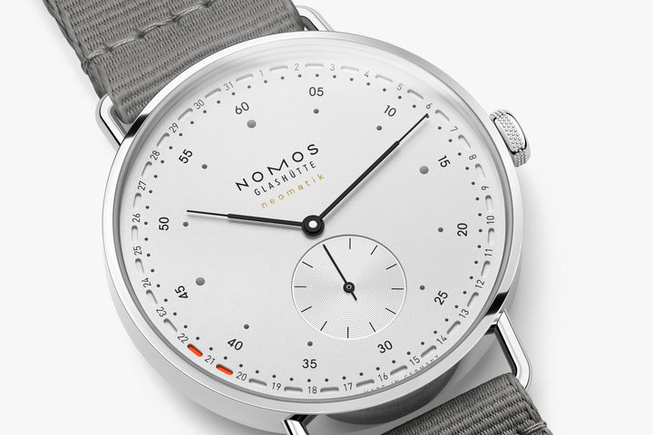 NOMOS Metro 40.5mm Galvanized, white silver-plated Dial Grey Textile strap woven Strap