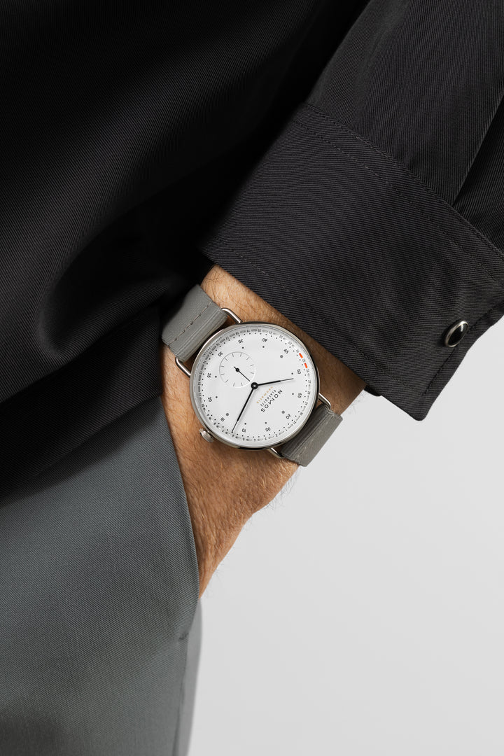 NOMOS Metro 40.5mm Galvanized, white silver-plated Dial Grey Textile strap woven Strap