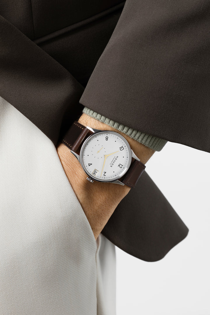 NOMOS Minimatik 39.5mm White Dial Brown Horween Genuine Shell Cordovan Strap