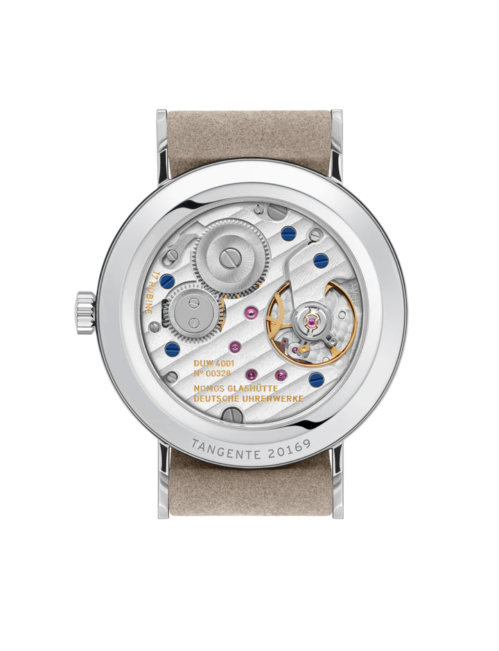 NOMOS Tangente 32.8mm Galvanized, white silver-plated Dial Beige Vegan velour, remborded Strap