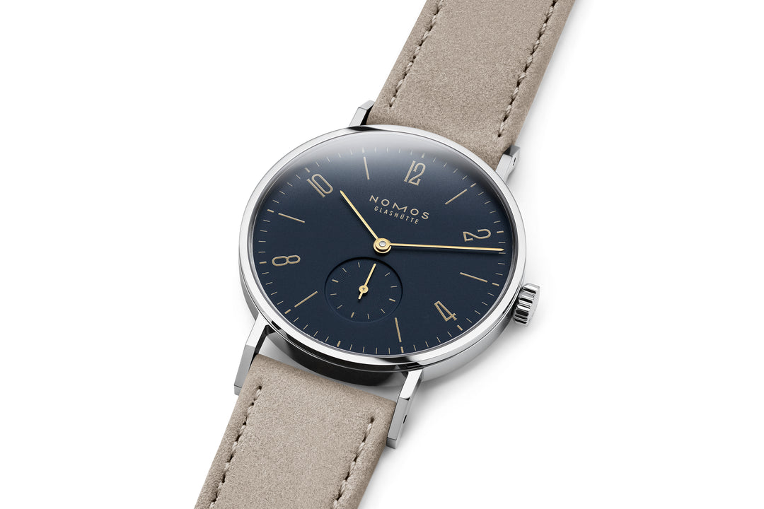 NOMOS Tangente 35mm Midnight blue Dial Beige Vegan velour, remborded Strap