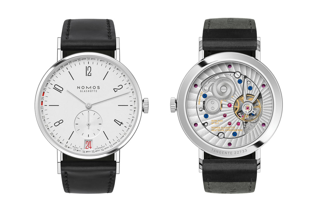 NOMOS Tangente 37.5mm Galvanized, white silver-plated Dial Black Horween Genuine Shell Cordovan Strap