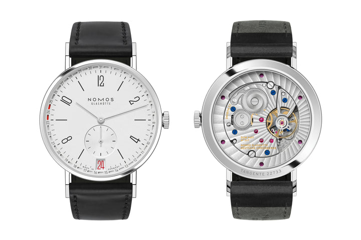 NOMOS Tangente 37.5mm Galvanized, white silver-plated Dial Black Horween Genuine Shell Cordovan Strap