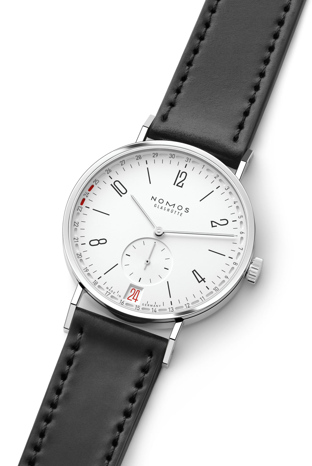 NOMOS Tangente 37.5mm Galvanized, white silver-plated Dial Black Horween Genuine Shell Cordovan Strap