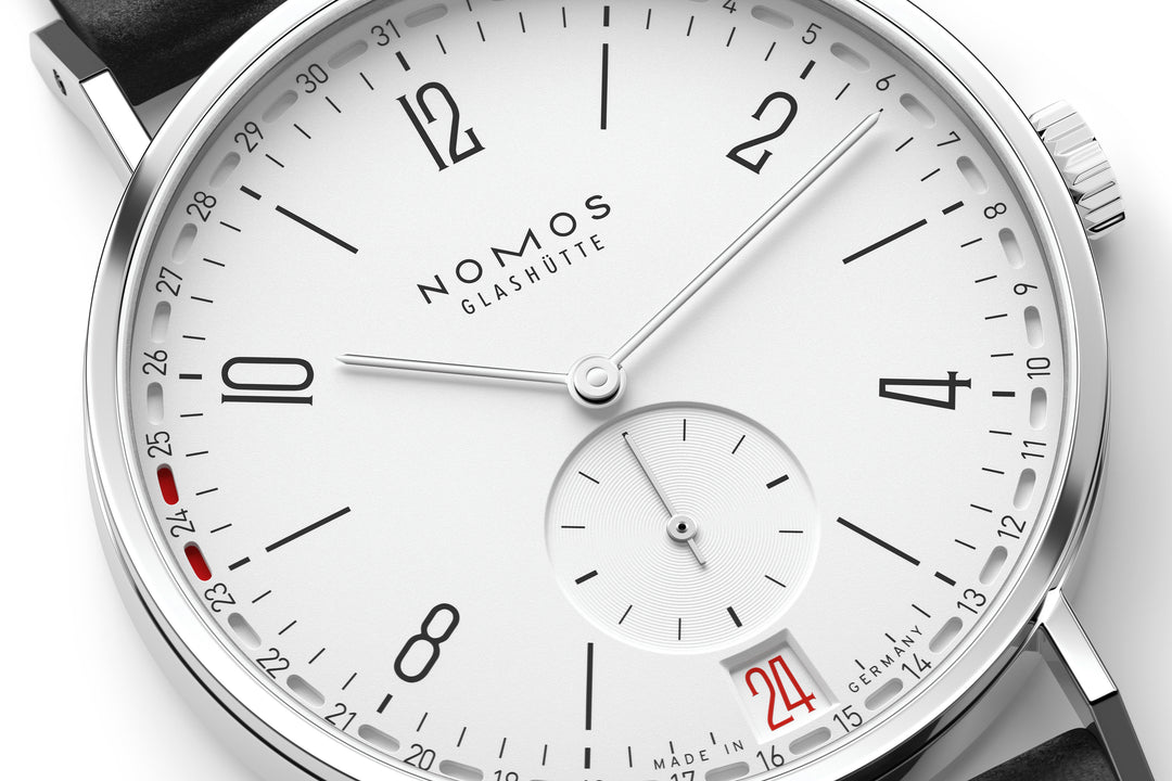 NOMOS Tangente 37.5mm Galvanized, white silver-plated Dial Black Horween Genuine Shell Cordovan Strap