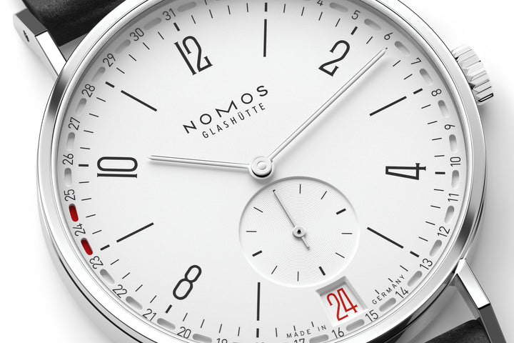 NOMOS Tangente 37.5mm Galvanized, white silver-plated Dial Black Horween Genuine Shell Cordovan Strap