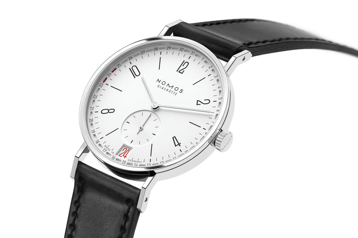 NOMOS Tangente 37.5mm Galvanized, white silver-plated Dial Black Horween Genuine Shell Cordovan Strap