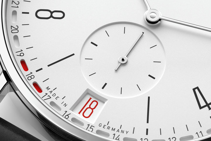 NOMOS Tangente 37.5mm Galvanized, white silver-plated Dial Black Horween Genuine Shell Cordovan Strap