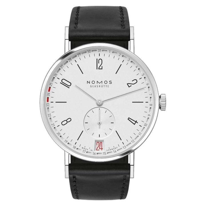 NOMOS Tangente 37.5mm Galvanized, white silver-plated Dial Black Horween Genuine Shell Cordovan Strap