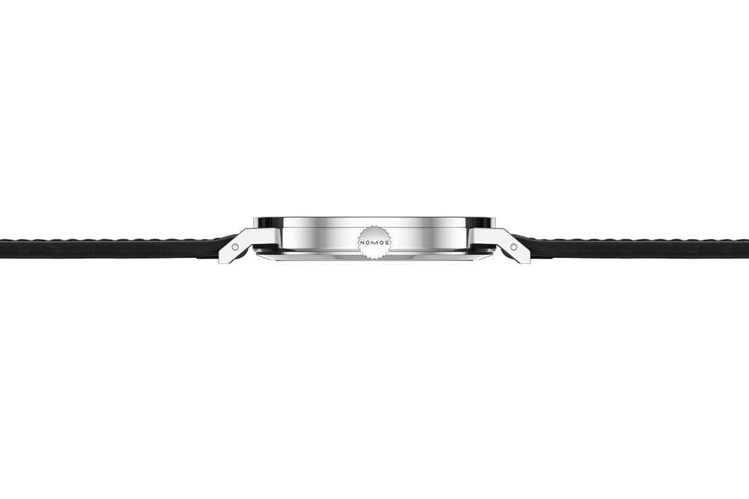 NOMOS Tangente 37.5mm Galvanized, white silver-plated Dial Black Horween Genuine Shell Cordovan Strap