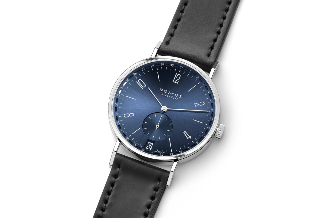 NOMOS Tangente 37.5mm Galvanized, blue  Dial Black Horween Genuine Shell Cordovan Strap