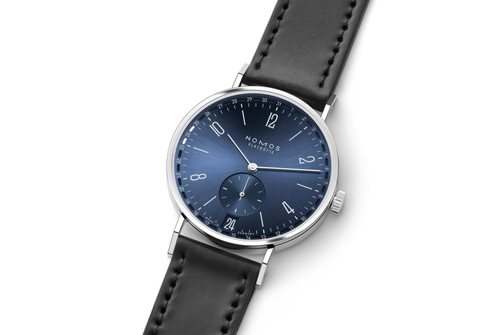 NOMOS Tangente 37.5mm Galvanized, blue  Dial Black Horween Genuine Shell Cordovan Strap