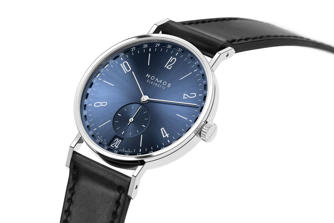 NOMOS Tangente 37.5mm Galvanized, blue  Dial Black Horween Genuine Shell Cordovan Strap