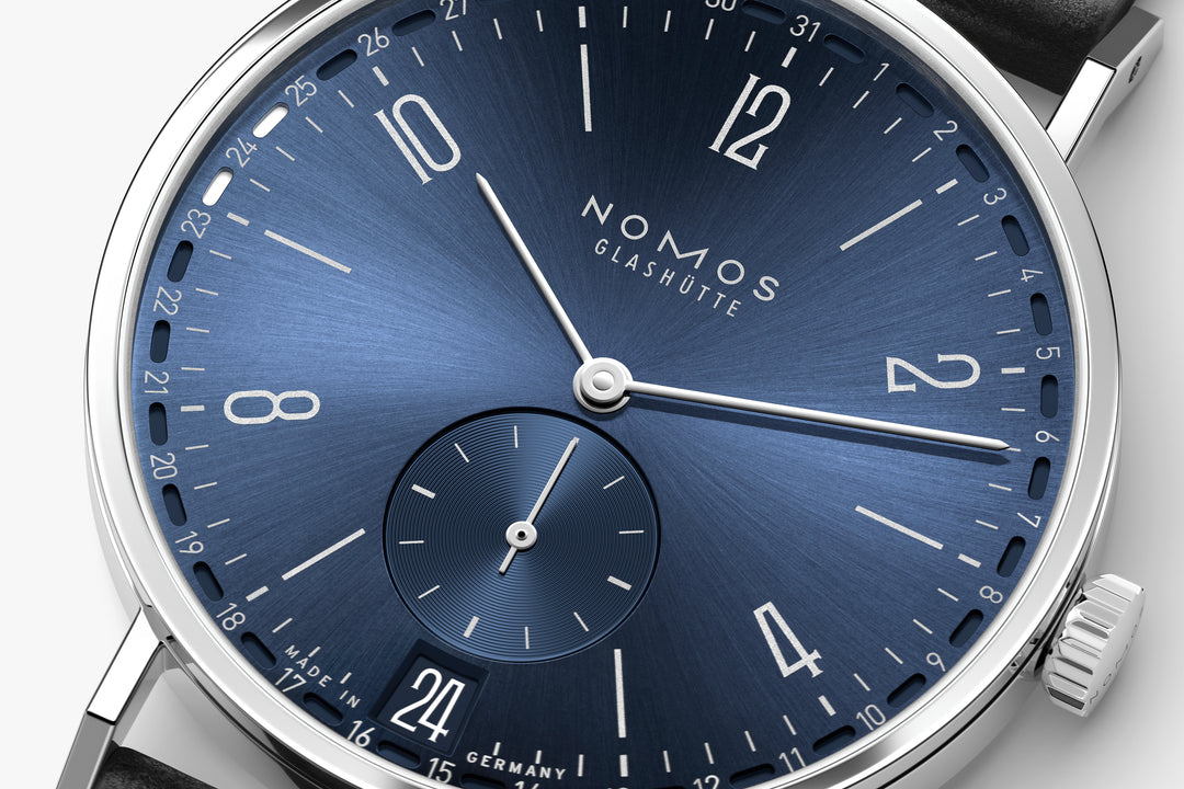 NOMOS Tangente 37.5mm Galvanized, blue  Dial Black Horween Genuine Shell Cordovan Strap