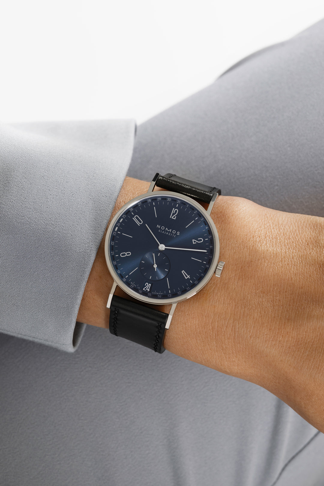 NOMOS Tangente 37.5mm Galvanized, blue  Dial Black Horween Genuine Shell Cordovan Strap