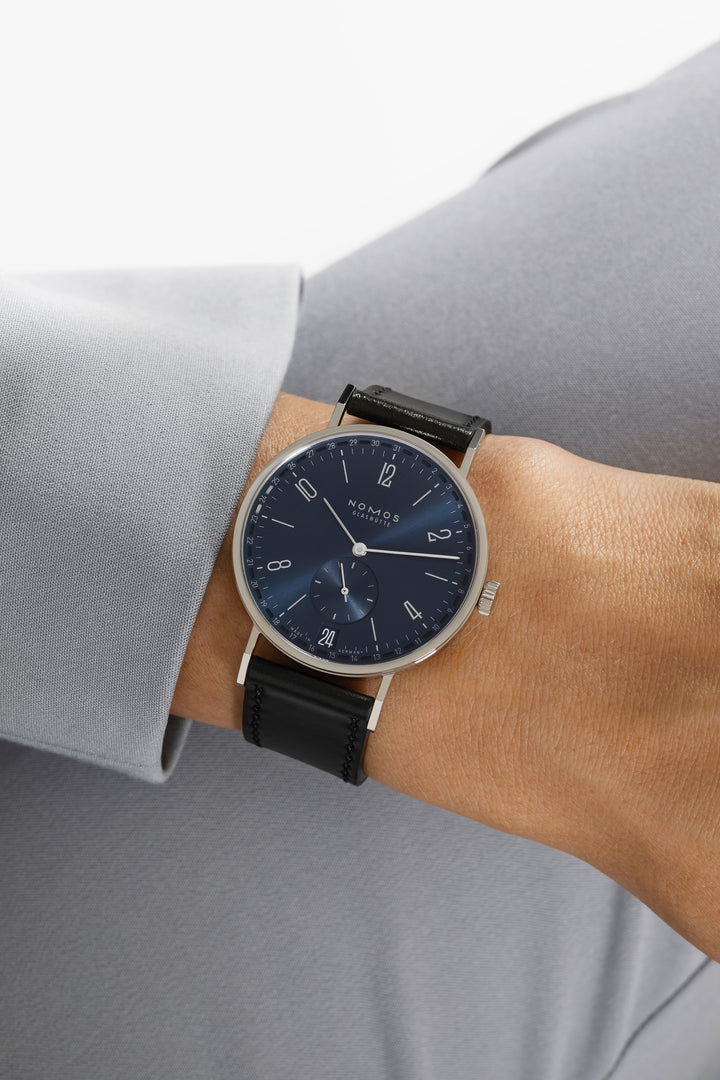 NOMOS Tangente 37.5mm Galvanized, blue  Dial Black Horween Genuine Shell Cordovan Strap