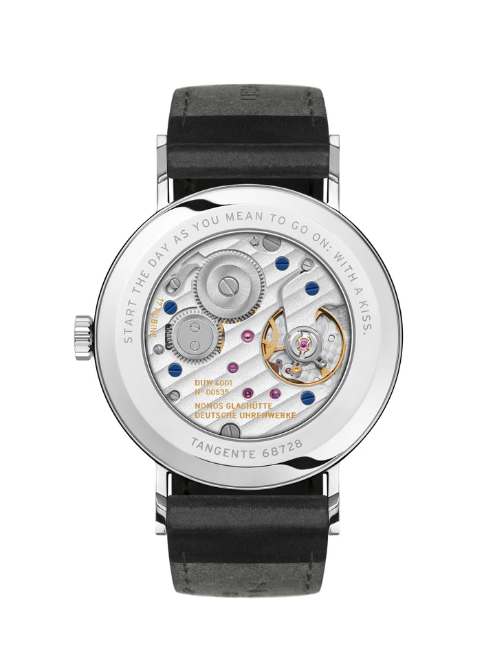 NOMOS Tangente 35mm Galvanized, white silver-plated Dial Black Horween Genuine Shell Cordovan Strap