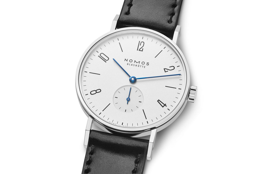 NOMOS Tangente 35mm Galvanized, white silver-plated Dial Black Horween Genuine Shell Cordovan Strap