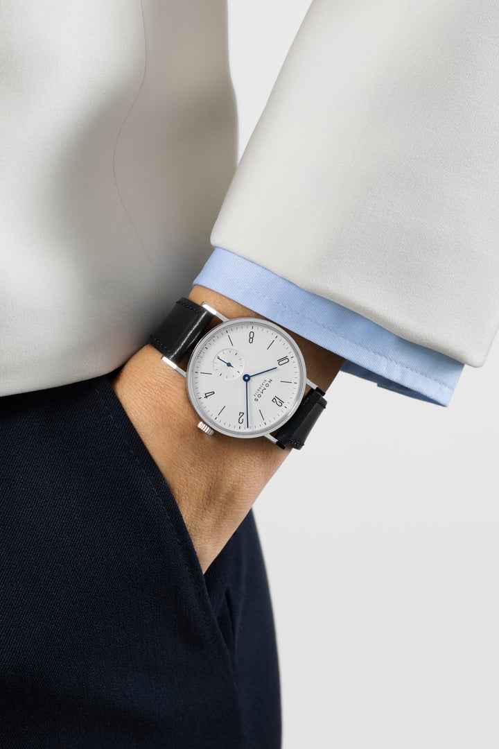 NOMOS Tangente 35mm Galvanized, white silver-plated Dial Black Horween Genuine Shell Cordovan Strap