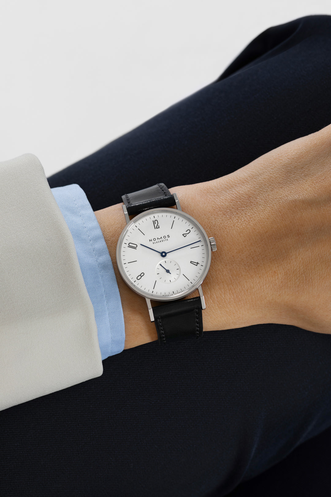 NOMOS Tangente 35mm Galvanized, white silver-plated Dial Black Horween Genuine Shell Cordovan Strap
