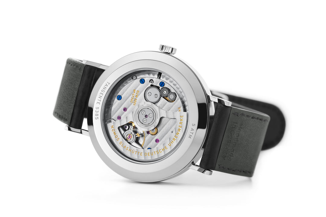 NOMOS Tangente 38.5mm Galvanized, white silver-plated Dial Black Horween Genuine Shell Cordovan remborde, hand-stitched Strap