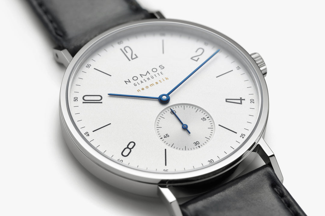 NOMOS Tangente 38.5mm Galvanized, white silver-plated Dial Black Horween Genuine Shell Cordovan remborde, hand-stitched Strap